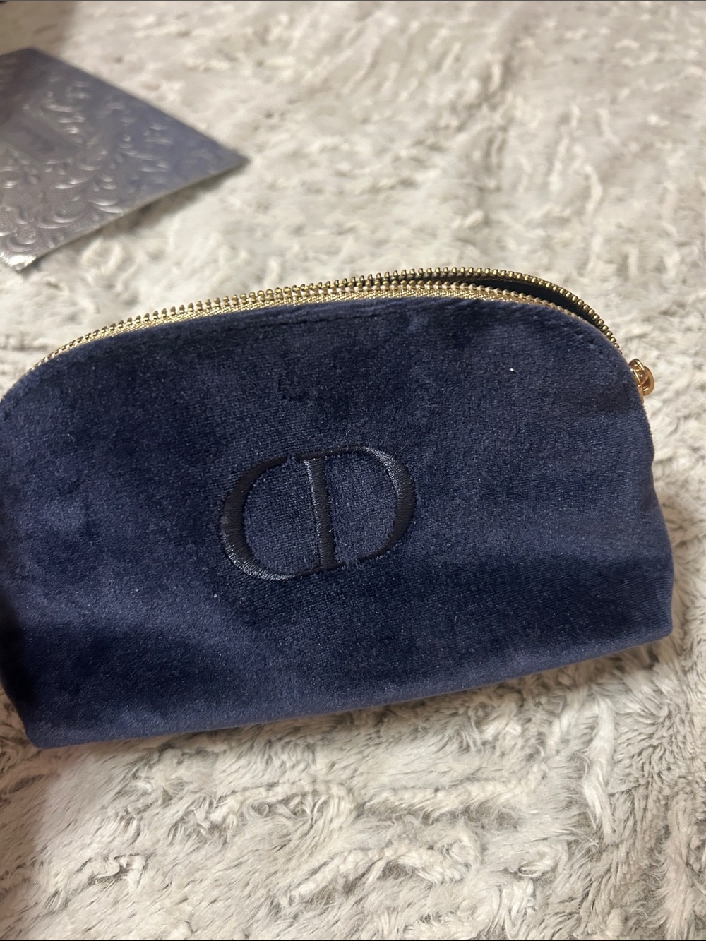 Dior Navy Velvet Cosmetic Pouch with CD Logo